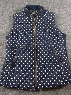 C'est Toi Quilted Polka Dot Puffer Vest Navy Blue Gold Zipper Size 2XL